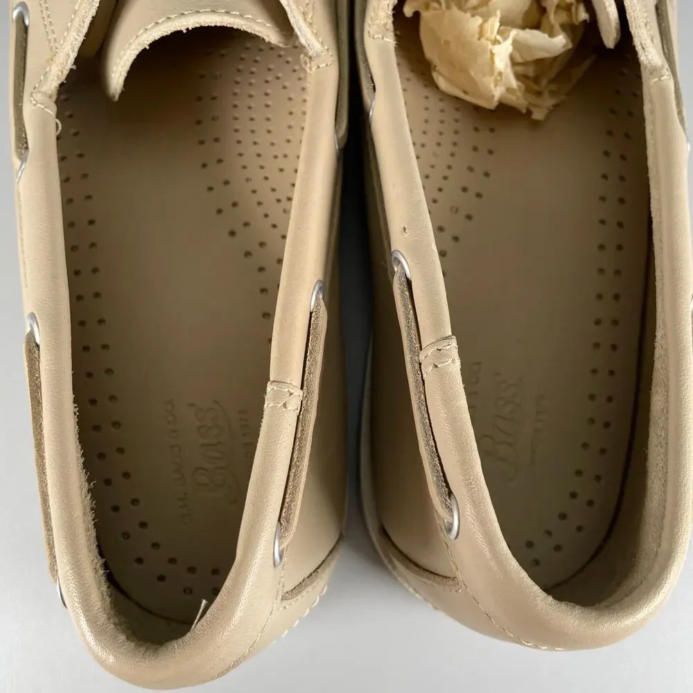 G.H. Bass & Co Men's Size 11 M Cream Leather 2 Eye Moc Toe Boat Shoes Casual EUC